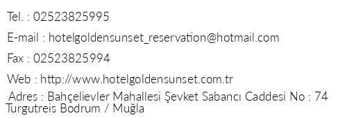 Hotel Golden Sunset telefon numaralar, faks, e-mail, posta adresi ve iletiim bilgileri